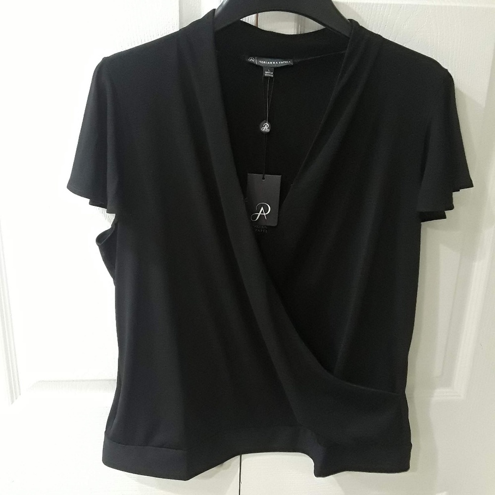 Adrianna Papell black faux wrap top, sz Large